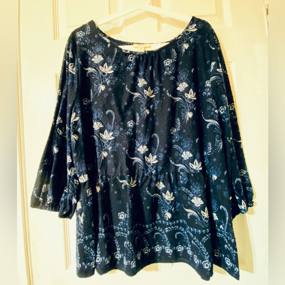 Style & Co Women’s Swiss Dot Floral Print Top Peplum Blue Plus Size 3X NWOT😍